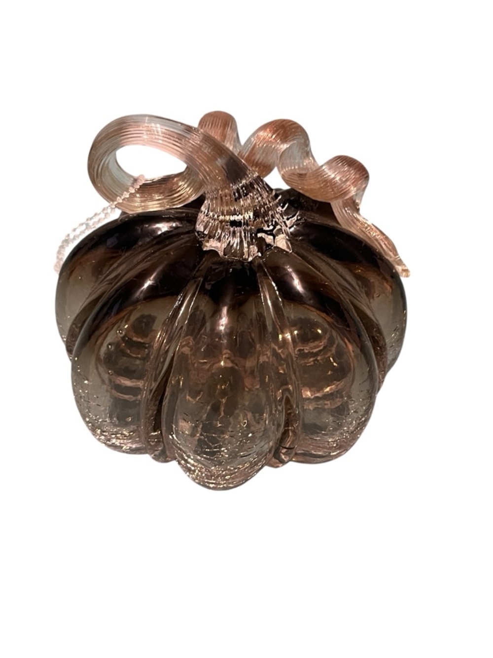 Source Unknown Smoky Brown Glass Pumpkin with Clear Stem